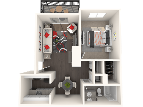 Floor plan for 1 bed, 1 bath, 662 sqft